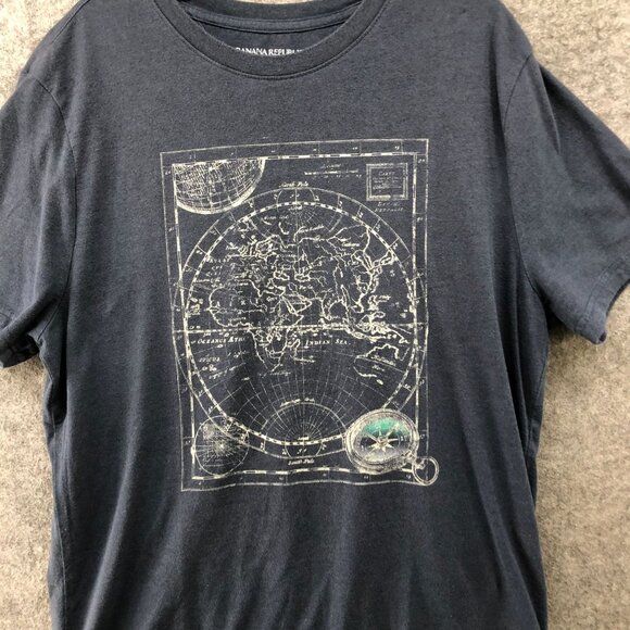 Banana Republic Indian Sea Map T Shirt Mens M Dark Harbor Gray Short Sleeve - Picture 3 of 8